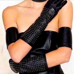 Brian Atwood Neiman Marcus Target Lambskin Studded Leather Opera Gloves Size S